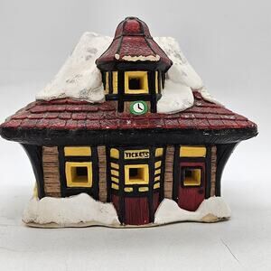 Unmarked Christmas Village Brookshire Train Station House Snow Ceramic Figurine